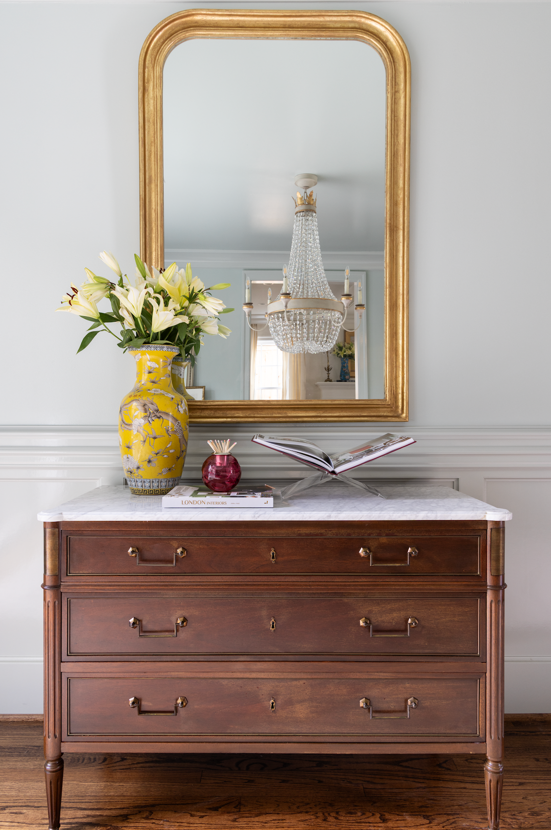 Louis XVI Style White Marble Top Chest