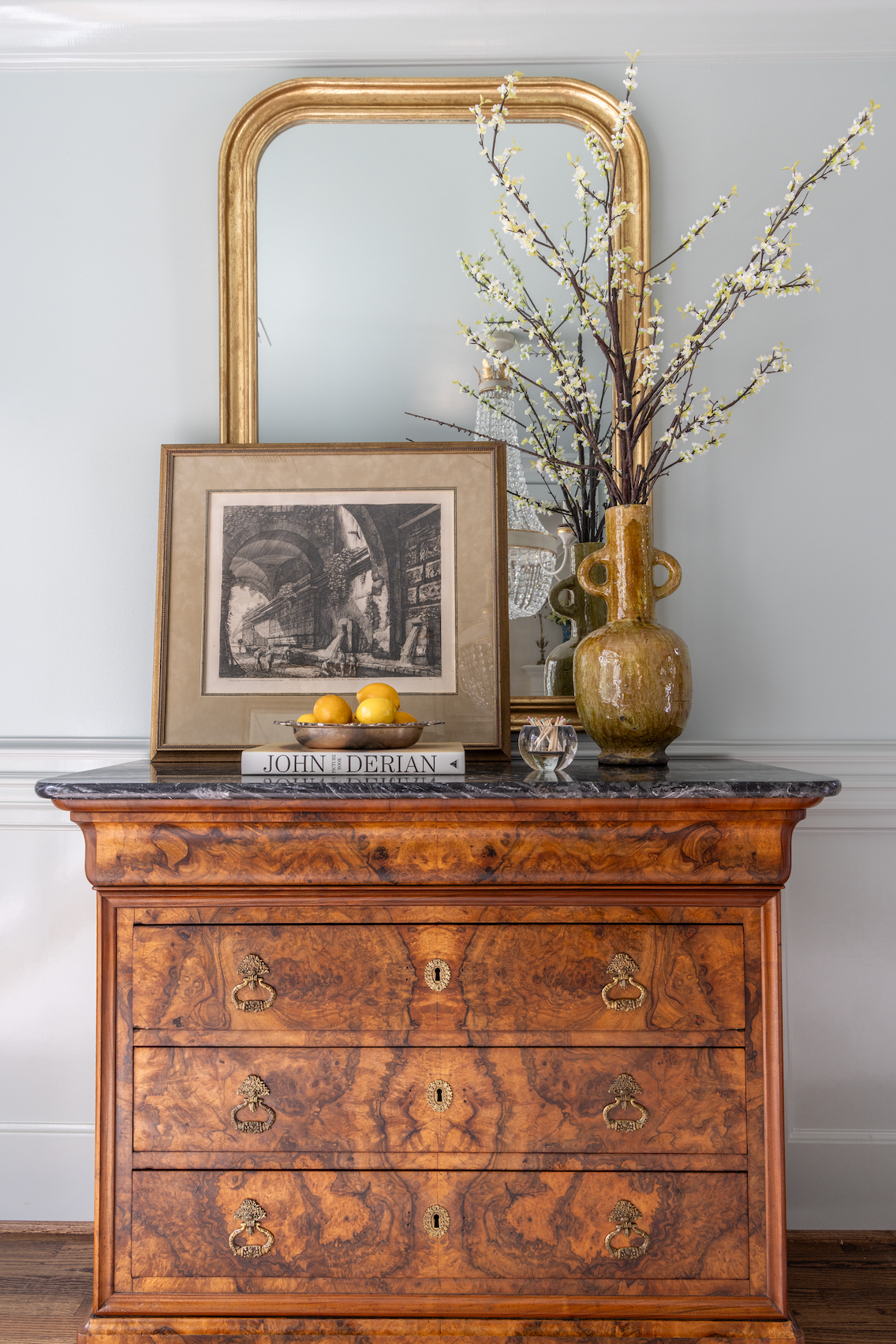 Louis Philippe Style Figured Walnut Marble Top Chest