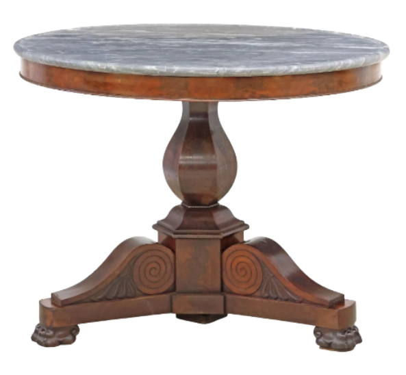 FRENCH LOUIS PHILIPPE MARBLE TOP MAHOGANY GUERIDON TABLE