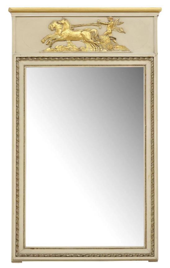 FRENCH LOUIS XVI STYLE PARCEL-GILT PAINTED TRUMEAU MIRROR